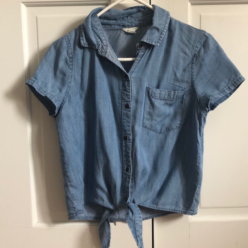 Chambray Top with Cute Front Tie